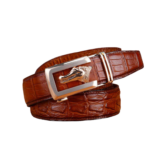 Genuine Leather Belt With Golden Crocodile Buckle For Men, Ravil Model - Leather Purse Backpack