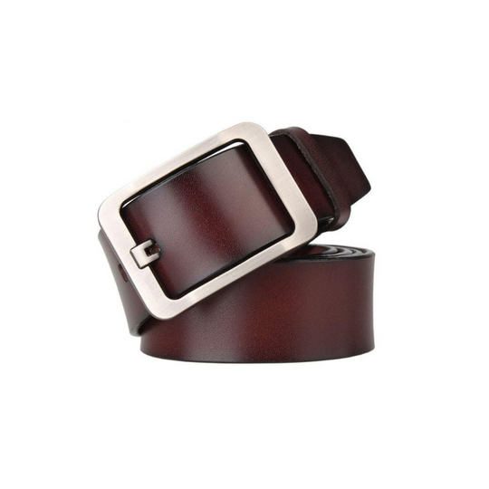 Leather Belt With Openwork Pin Buckle For Men, Laurel Model