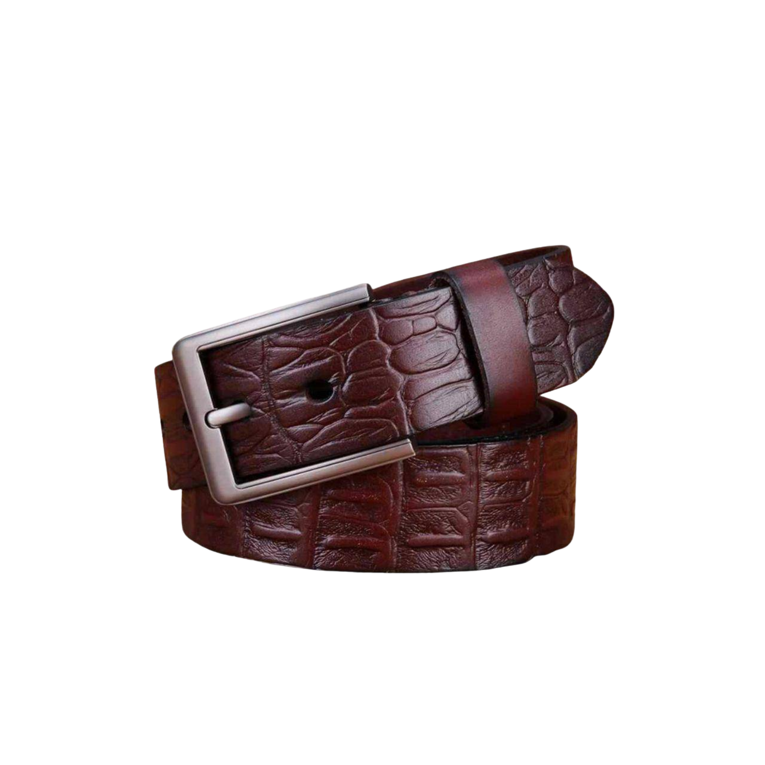 Crocodile Pattern Leather Belt With Silver Buckle For Men, Alen Model - Leather Purse Backpack