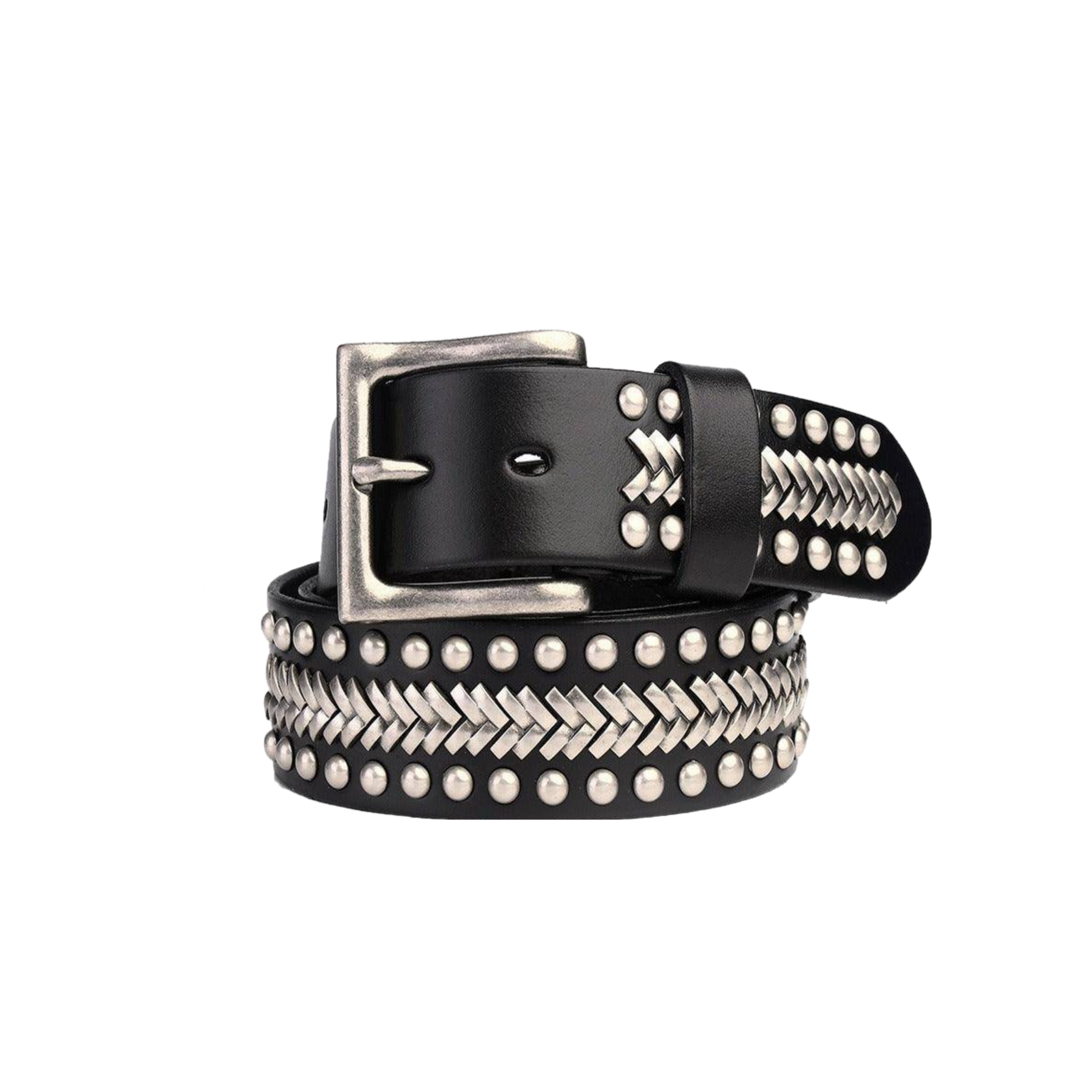 Designer Studded Belt With Chevrons, Sigurd Model - Leather Purse Backpack