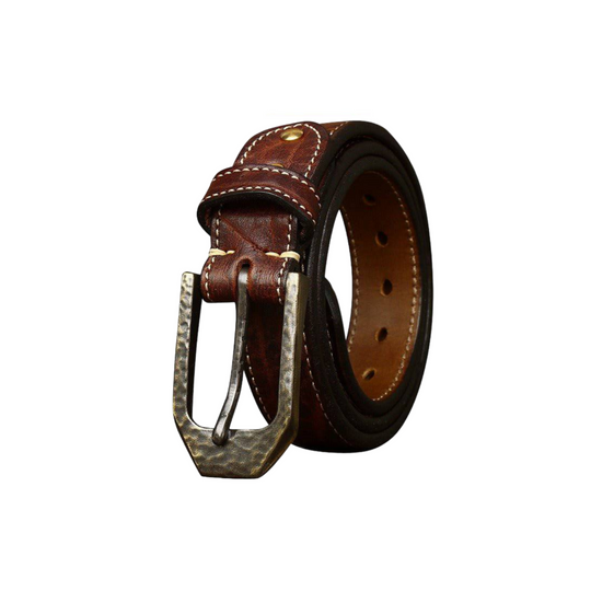 Leather Belt For Men, With White Stitching on The Strap, Kiran Model - Leather Purse Backpack