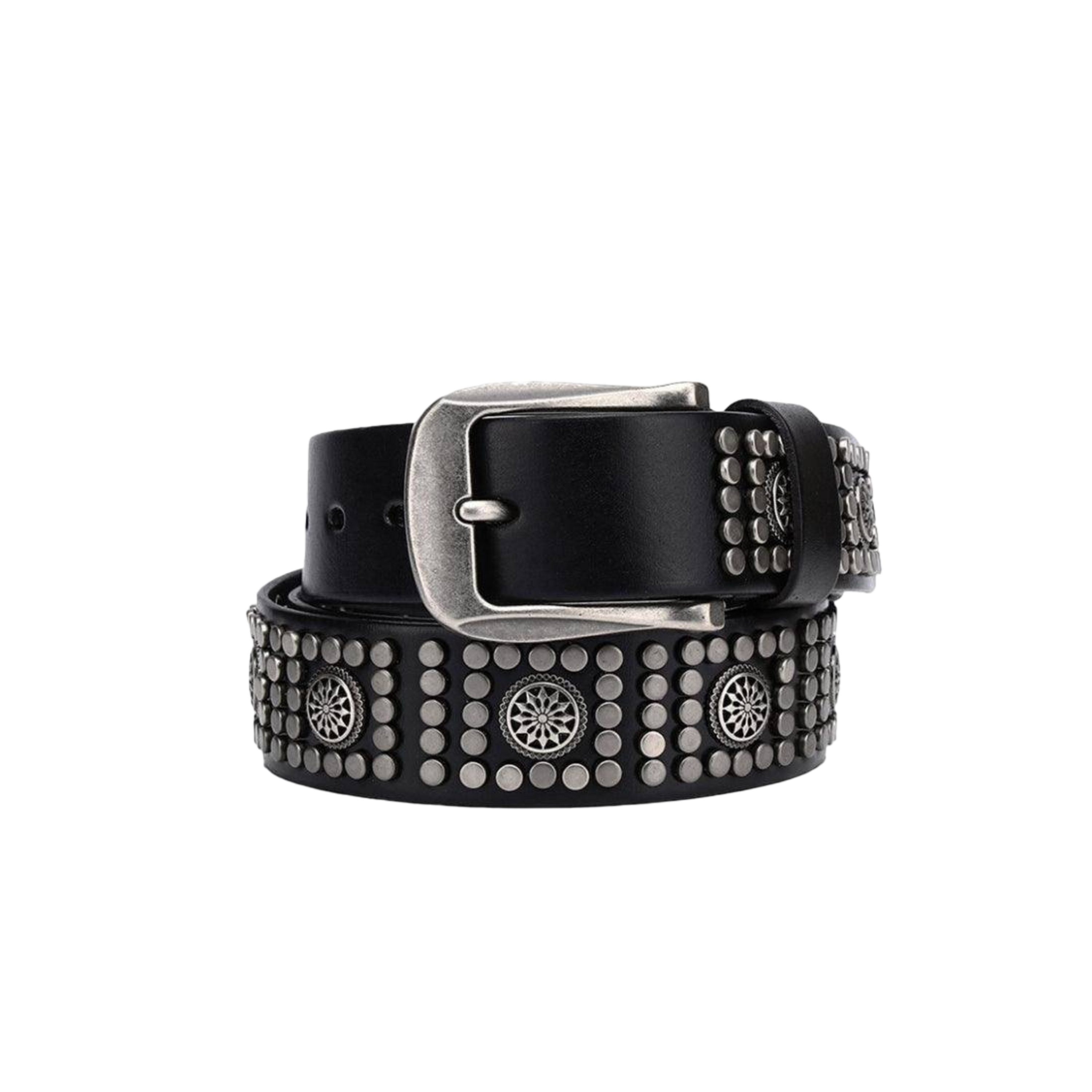 Studded Belt For Men, Silver Buckle, Makan Model - Leather Purse Backpack