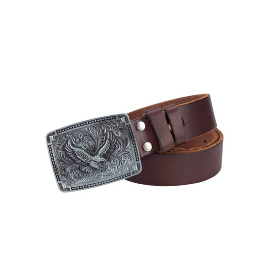 Leather Cowboy Belt With Silver Buckle For Men - Leather Purse Backpack