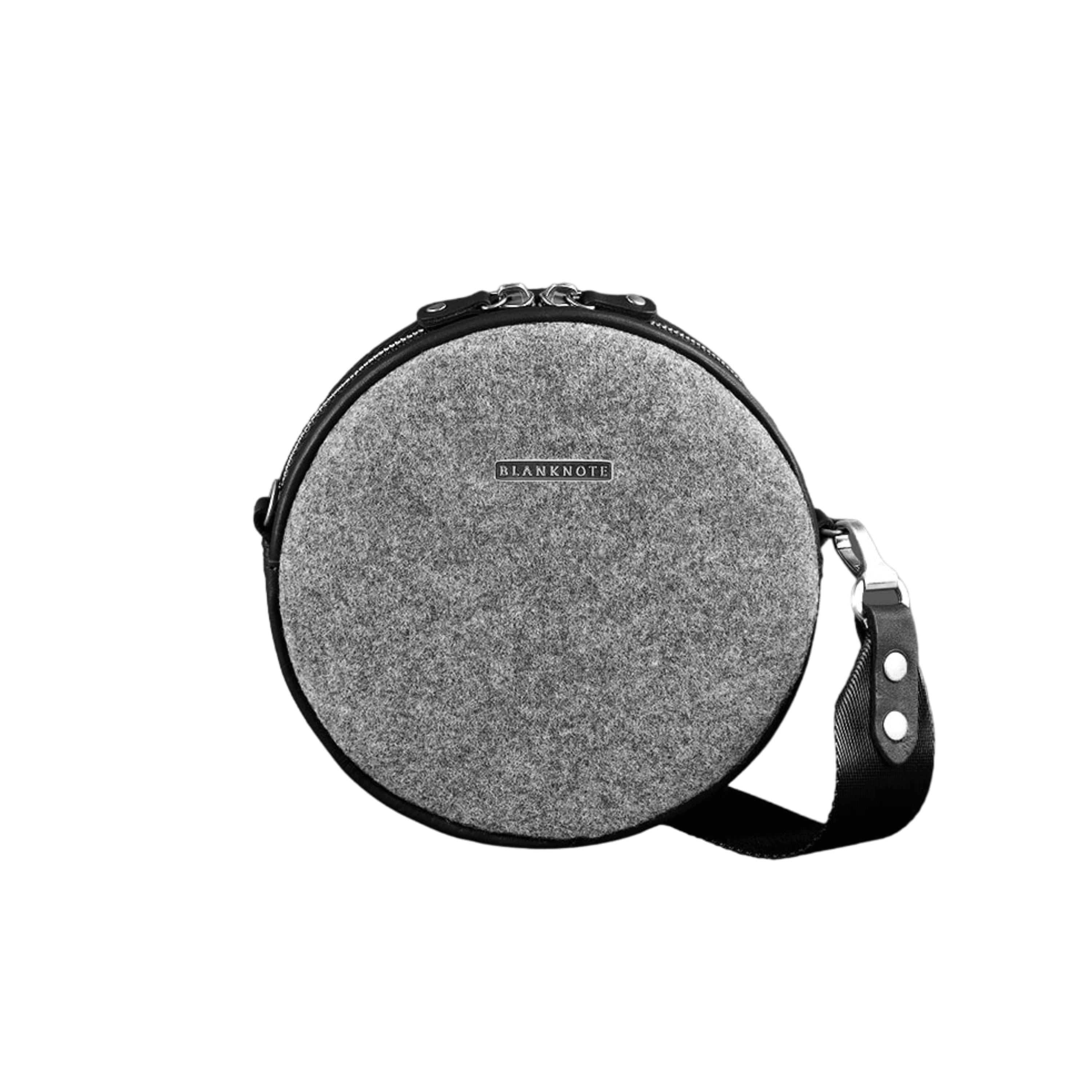 Women's Round Felt Bag with Black Leather Inserts - Leather Purse Backpack