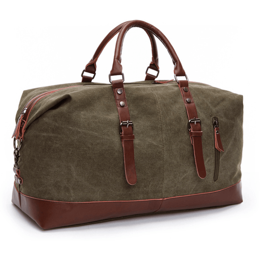 Sleek and versatile large canvas travel bag with a retro touch