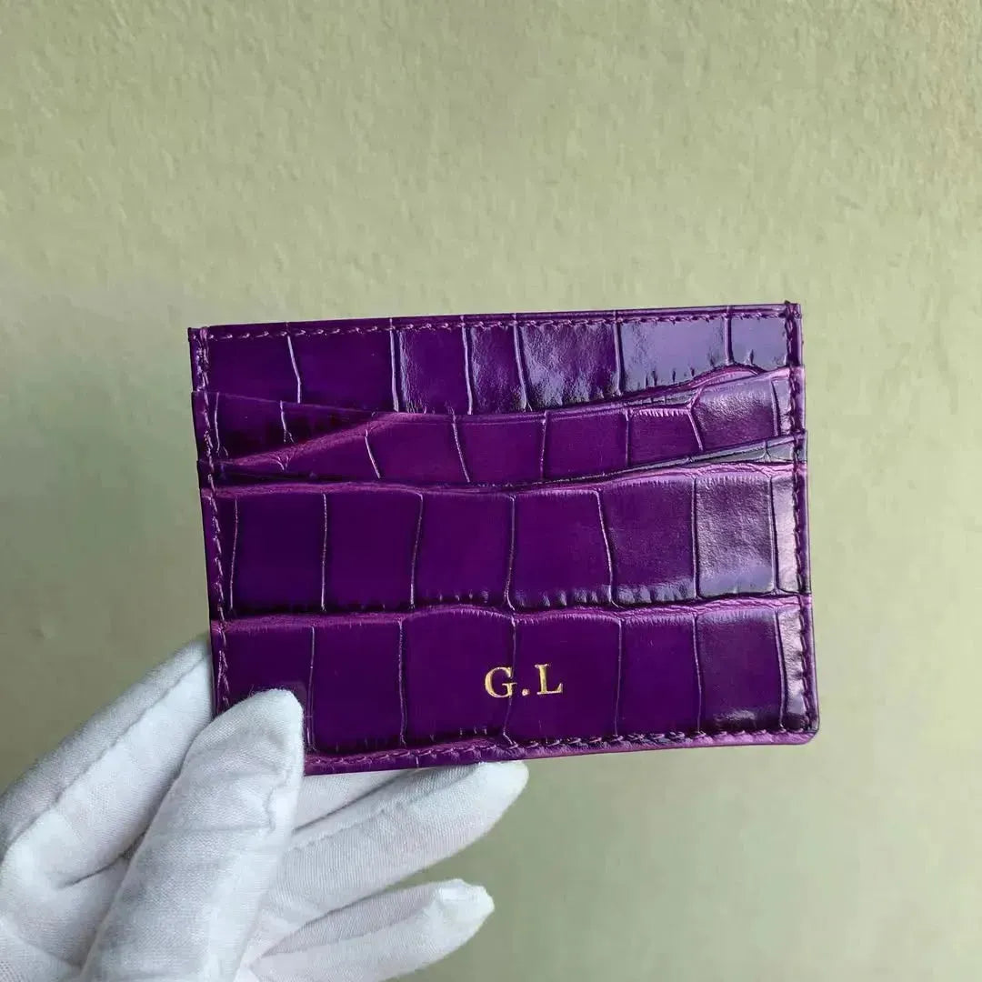 Luxury Card Holder in Italian Crocodile Leather - Leather Purse Backpack