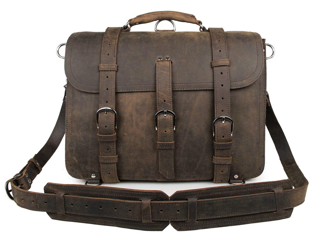 Vintage look leather messenger bag with superior materials