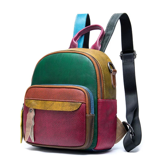Vibrant multicolored leather backpack