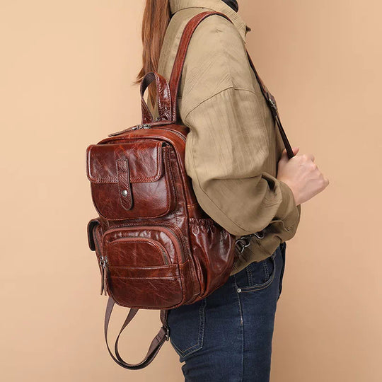 Timeless women's leather backpack with artisanal details