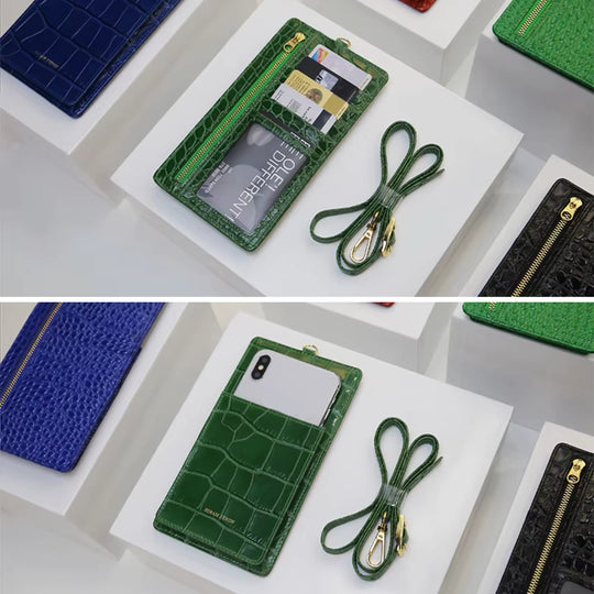 Luxury Croco Mobile Phone Bag, Purse & Wallet with Lanyard - Leather Purse Backpack