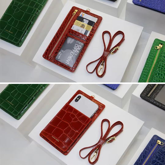 Luxury Croco Mobile Phone Bag, Purse & Wallet with Lanyard - Leather Purse Backpack