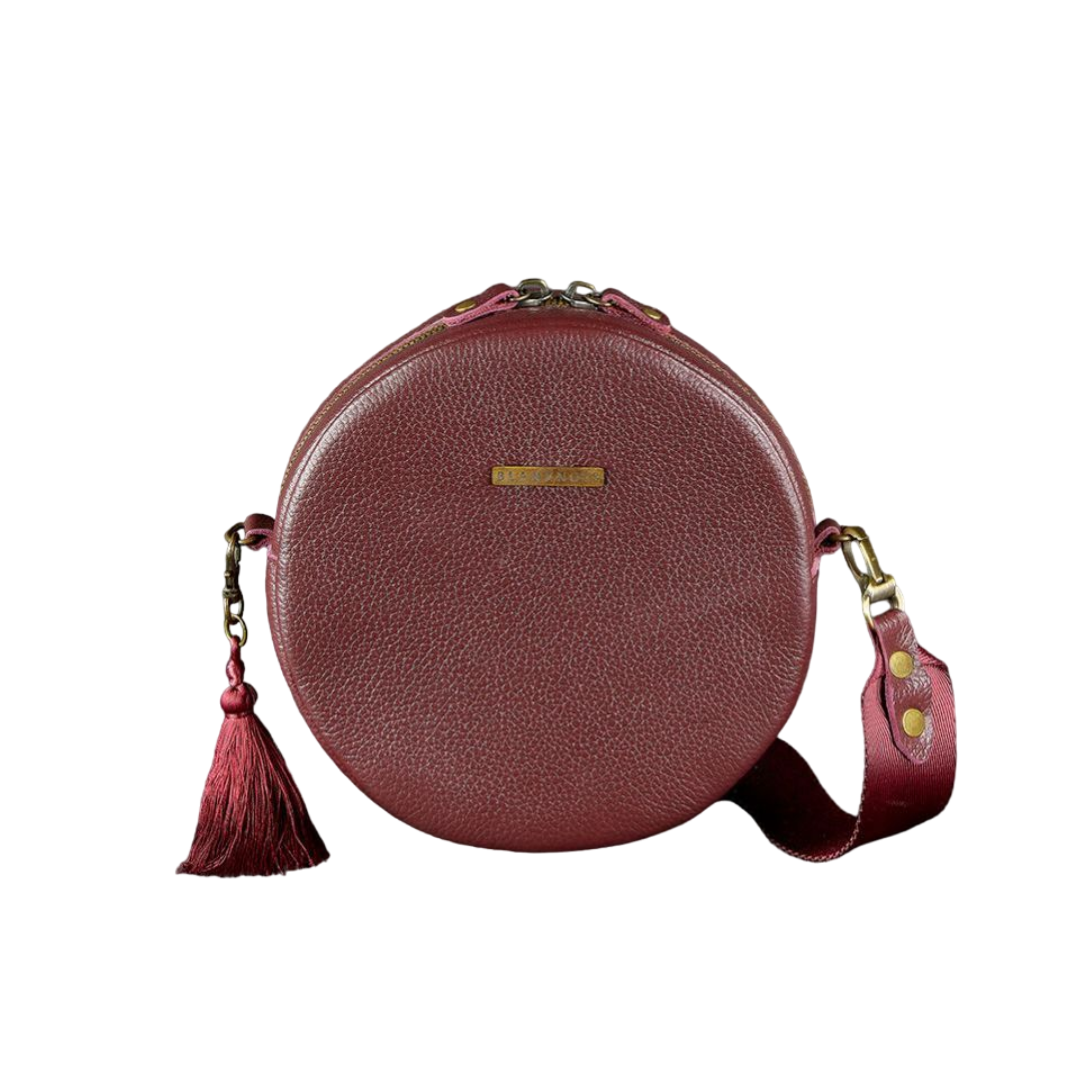 Unique Round Leather Bag for Women with Decorative Tassel - Leather Purse Backpack