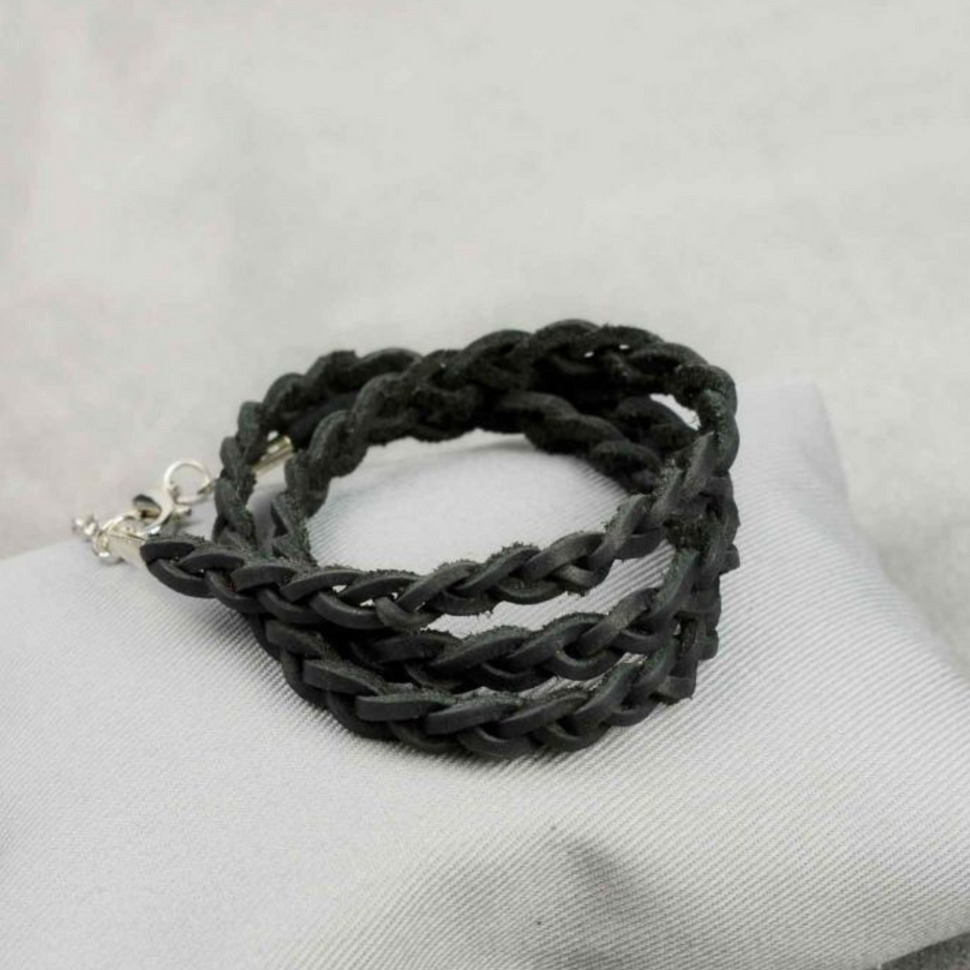black leather braided bracelet