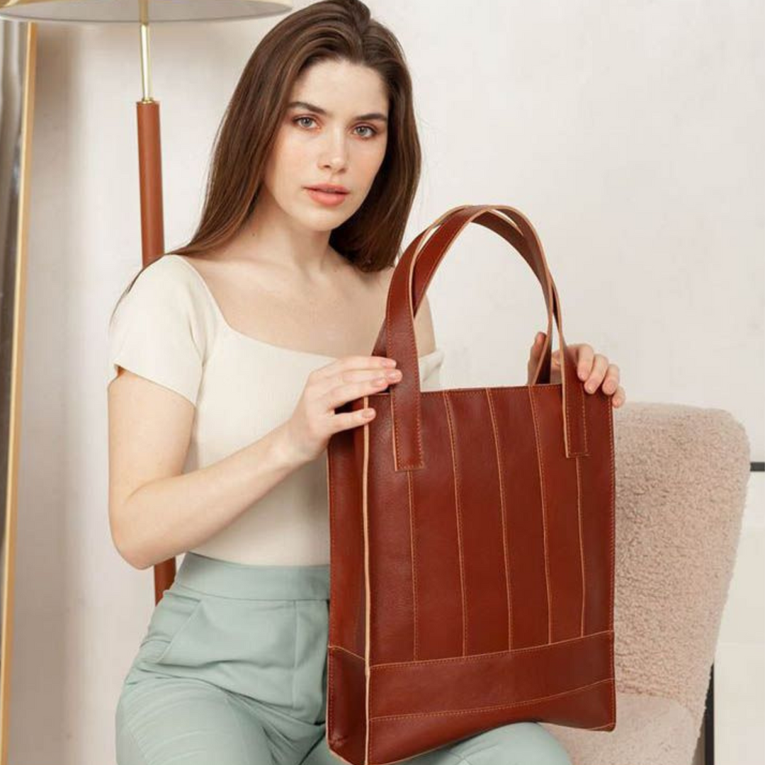 leather shopper bag with handles