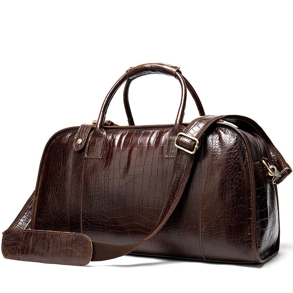 Modern design stylish brown leather crossbody weekend duffle