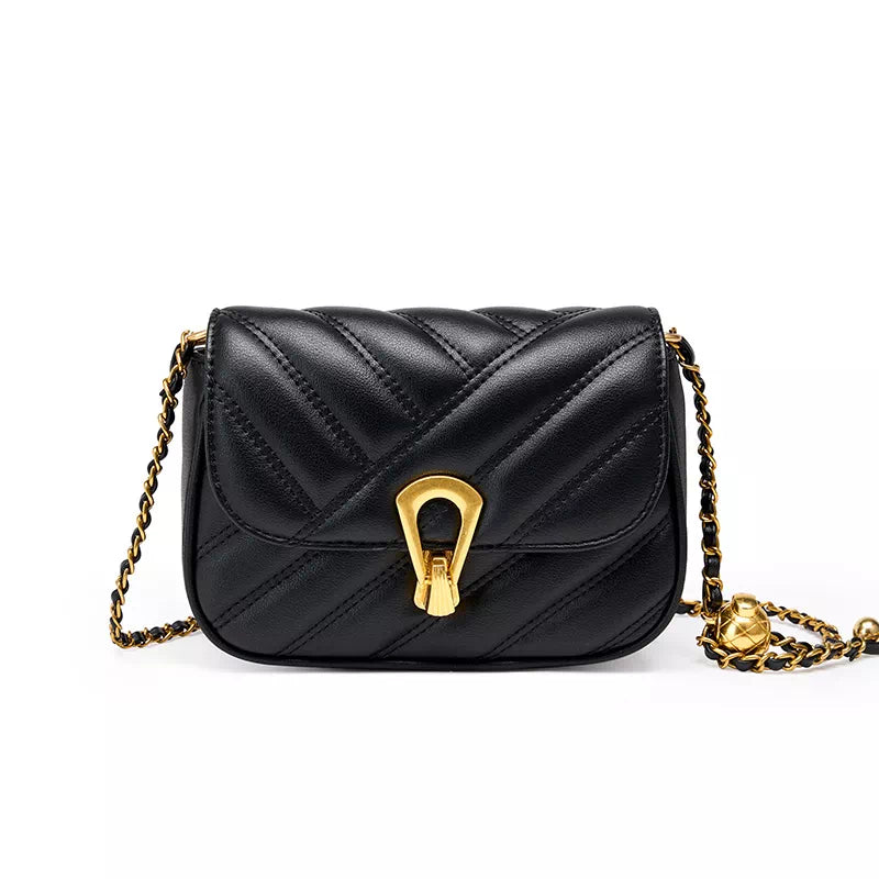 Quilted leather crossbody bag with a stylish flap and chain shoulder strap