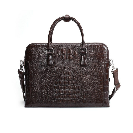 Genuine Croc Leather Men's Business Briefcase / 14" Laptop Bag - Leather Purse Backpack
