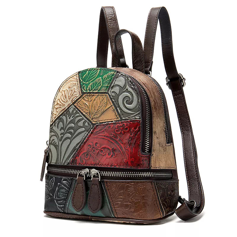 Designer Multi-color Leather Backpack with Patterns