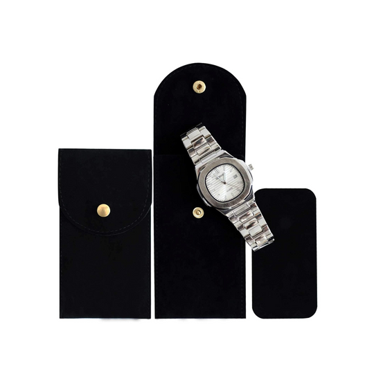 Black Flannel Single Slot Fabric Watch Pouch