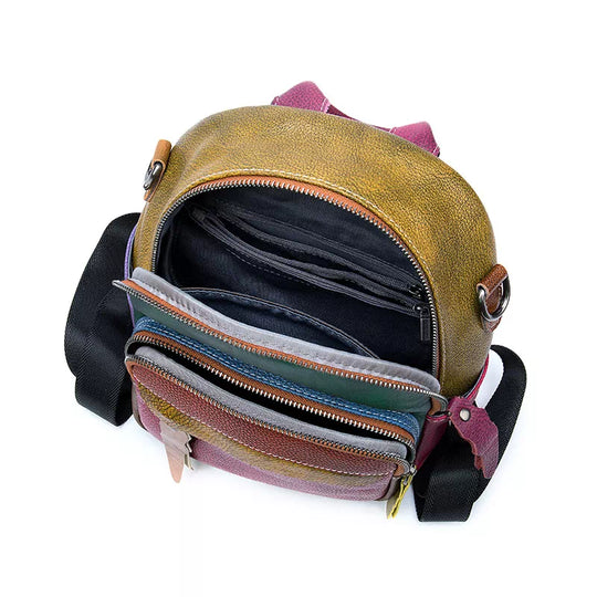 Unique multicolor leather knapsack