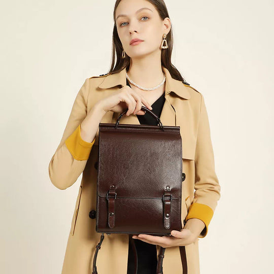 High-quality women's leather backpack with stylish details