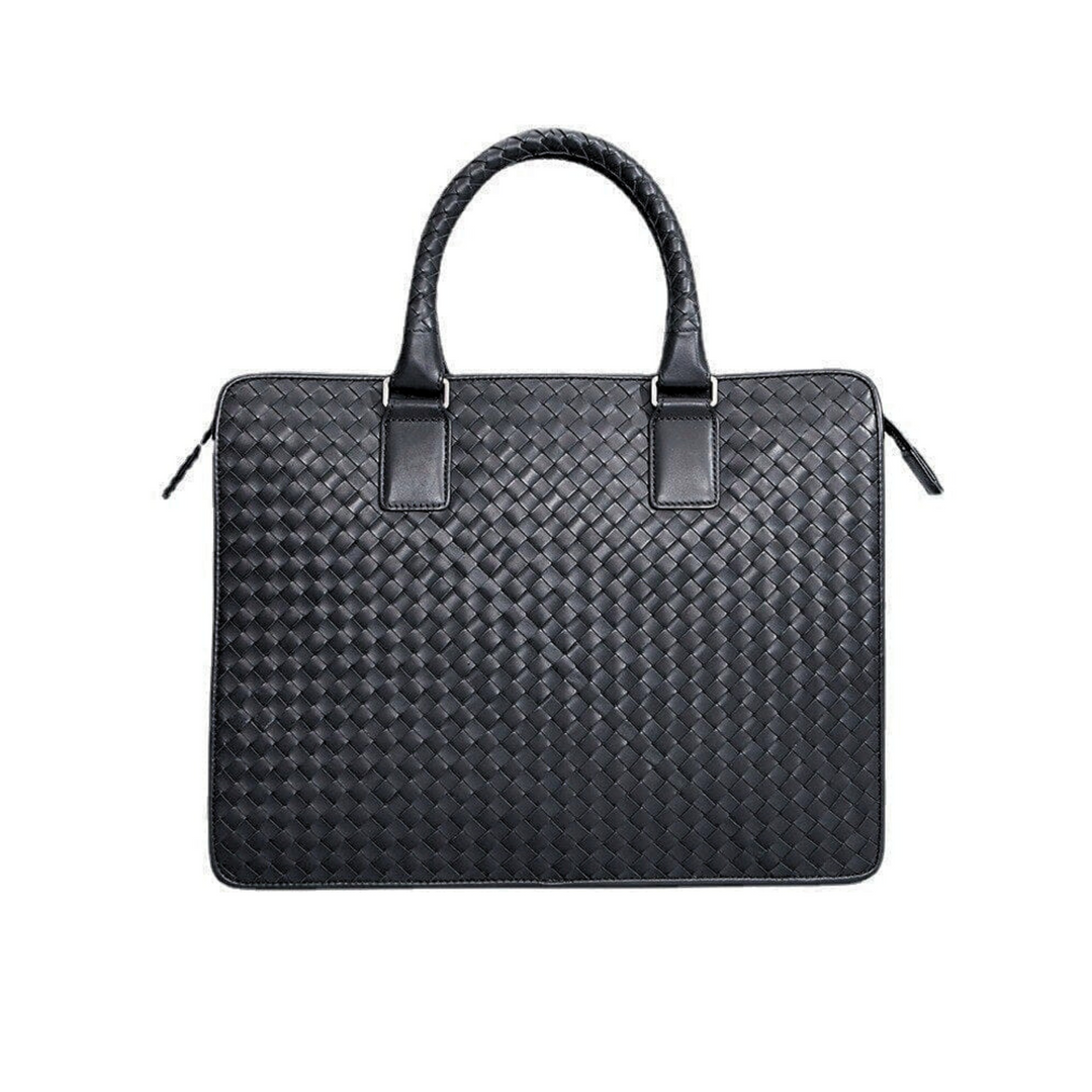 Cowhide Leather Knitted Men's Business Briefcase / 14" Laptop Bag - Leather Purse Backpack