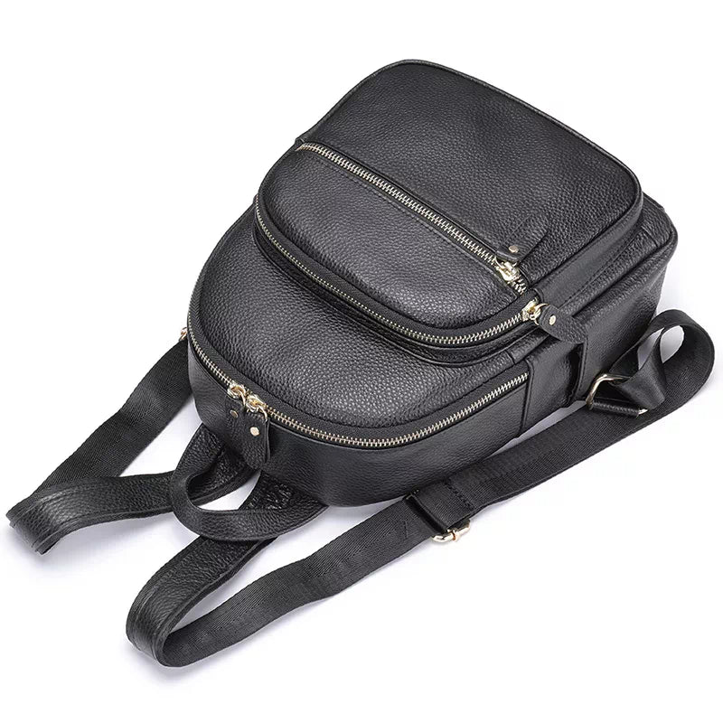 Versatile black leather backpack purse for women