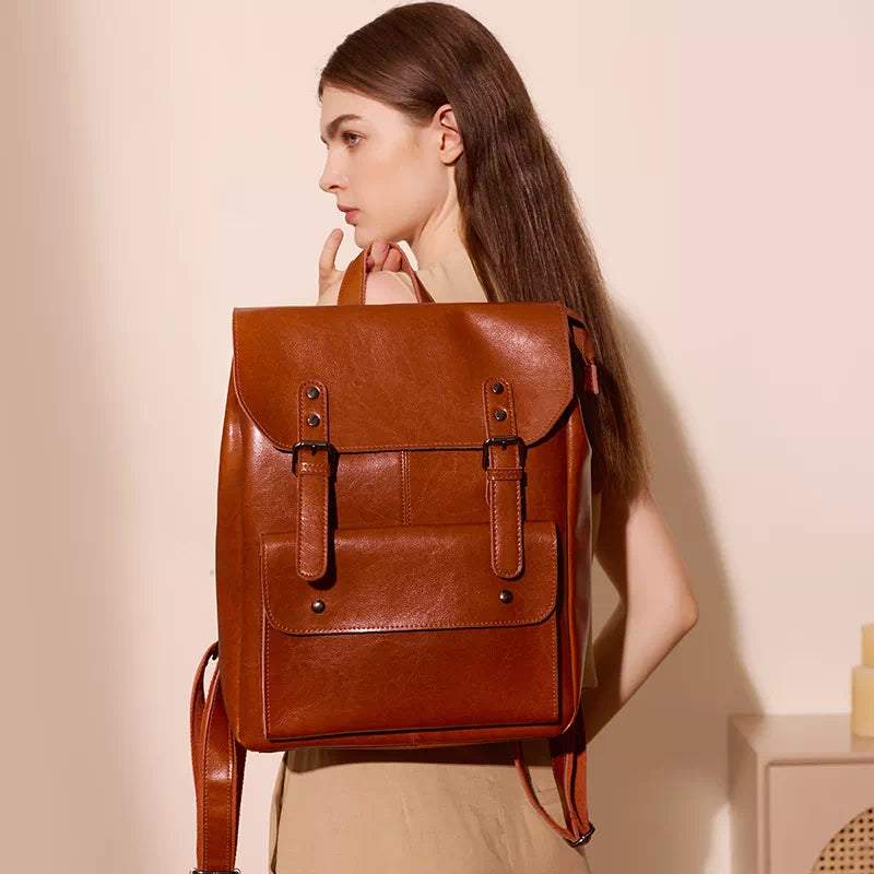 Versatile women's leather backpack handbag