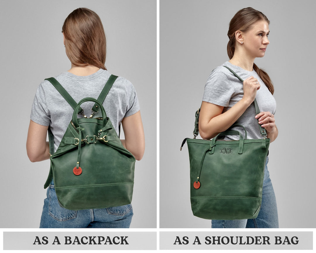 Leather Tote Backpack, Laptop Purse, Gift for Her