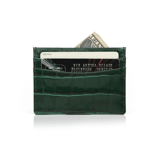 Green Embossed Crocodile Card Holder Italian Leather - Leather Purse Backpack