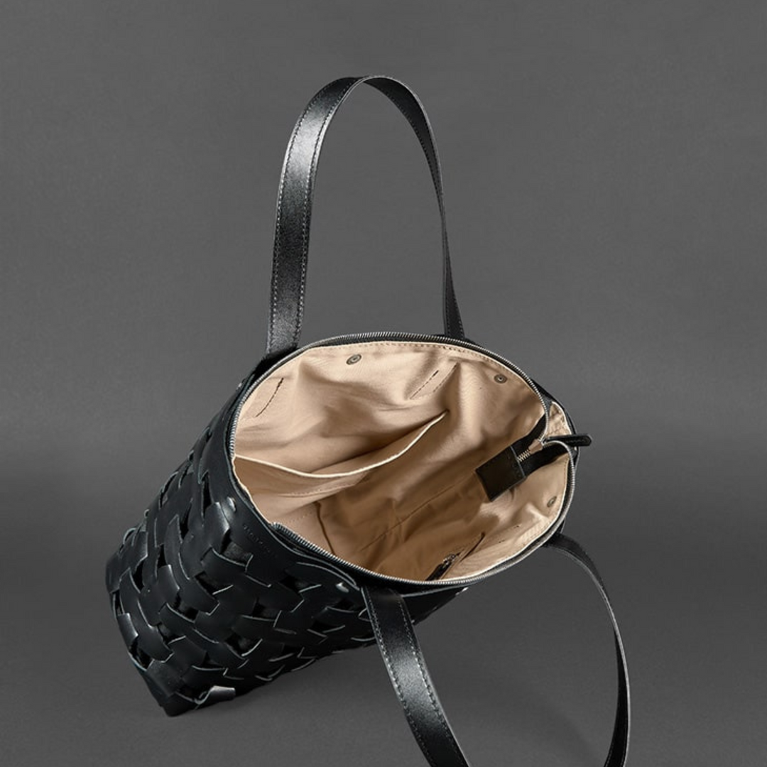 black woven leather crossbody bag