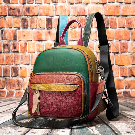 Artistic patchwork design leather backpack