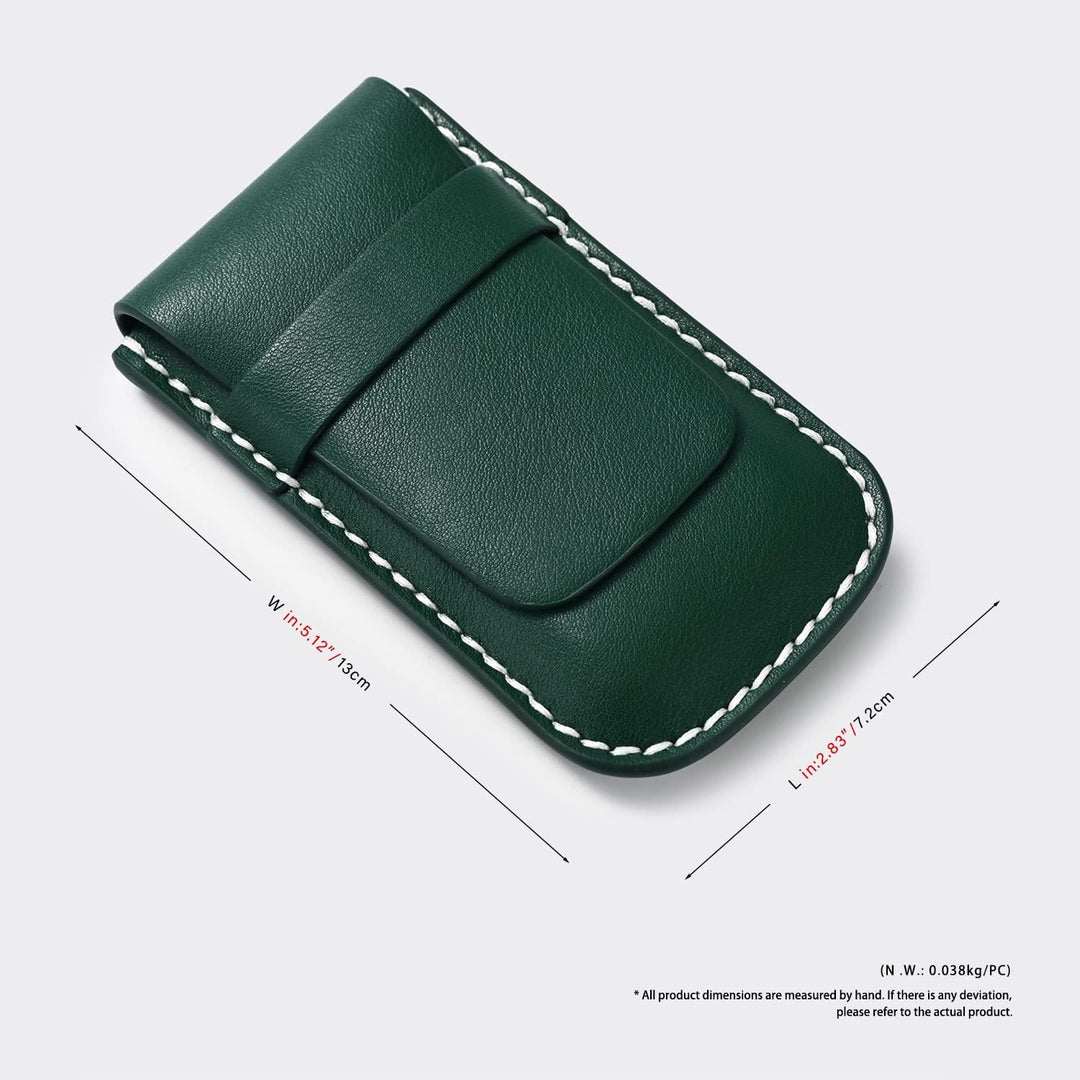 Green Single Slot Leather Flap Watch Pouch