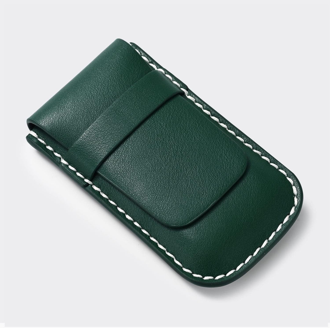 Green Single Slot Leather Flap Watch Pouch