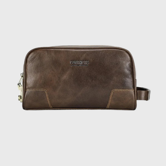 Leather cosmetic toiletries bag for men and women