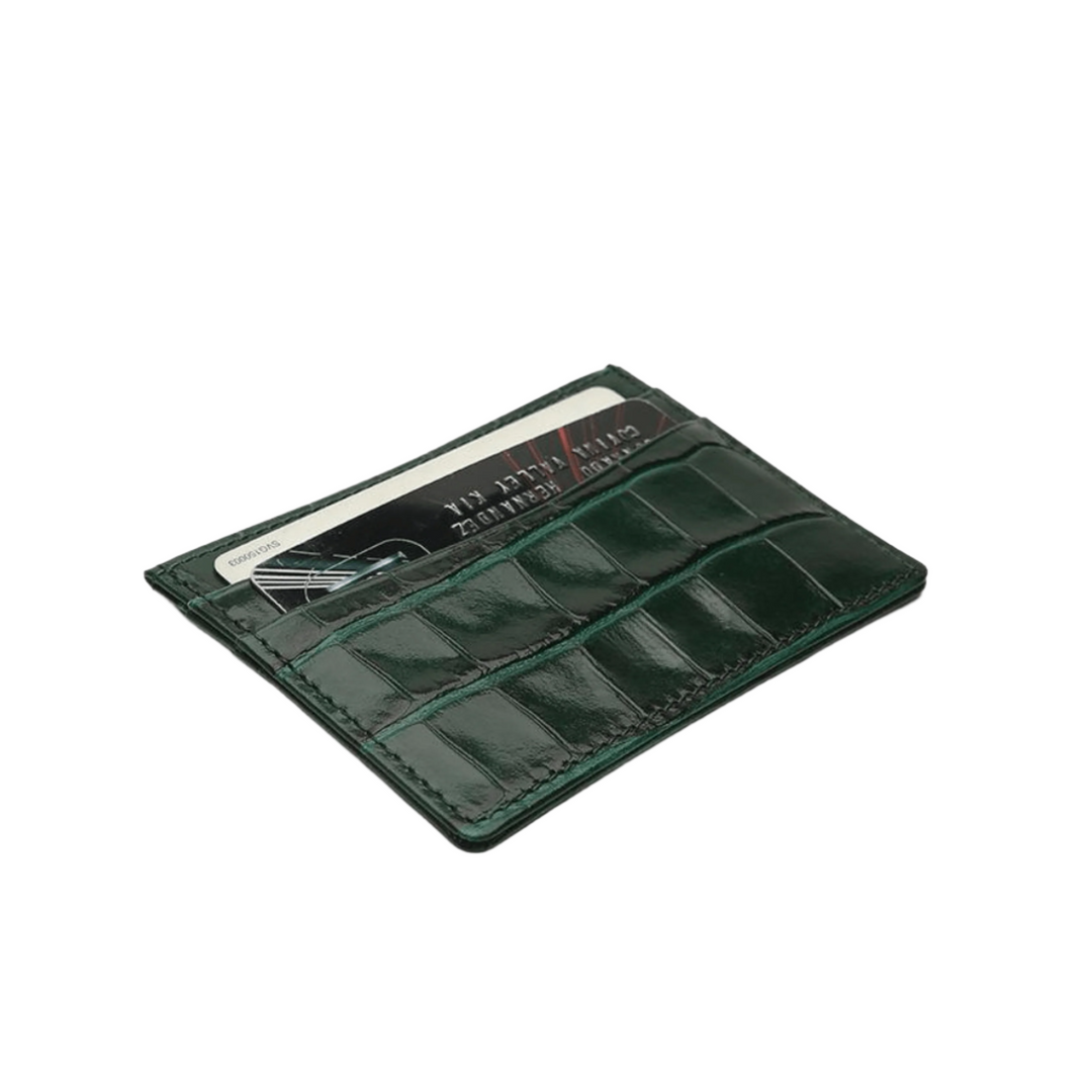 Green Embossed Crocodile Card Holder Italian Leather - Leather Purse Backpack