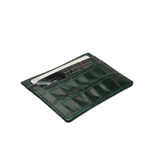 Green Embossed Crocodile Card Holder Italian Leather - Leather Purse Backpack