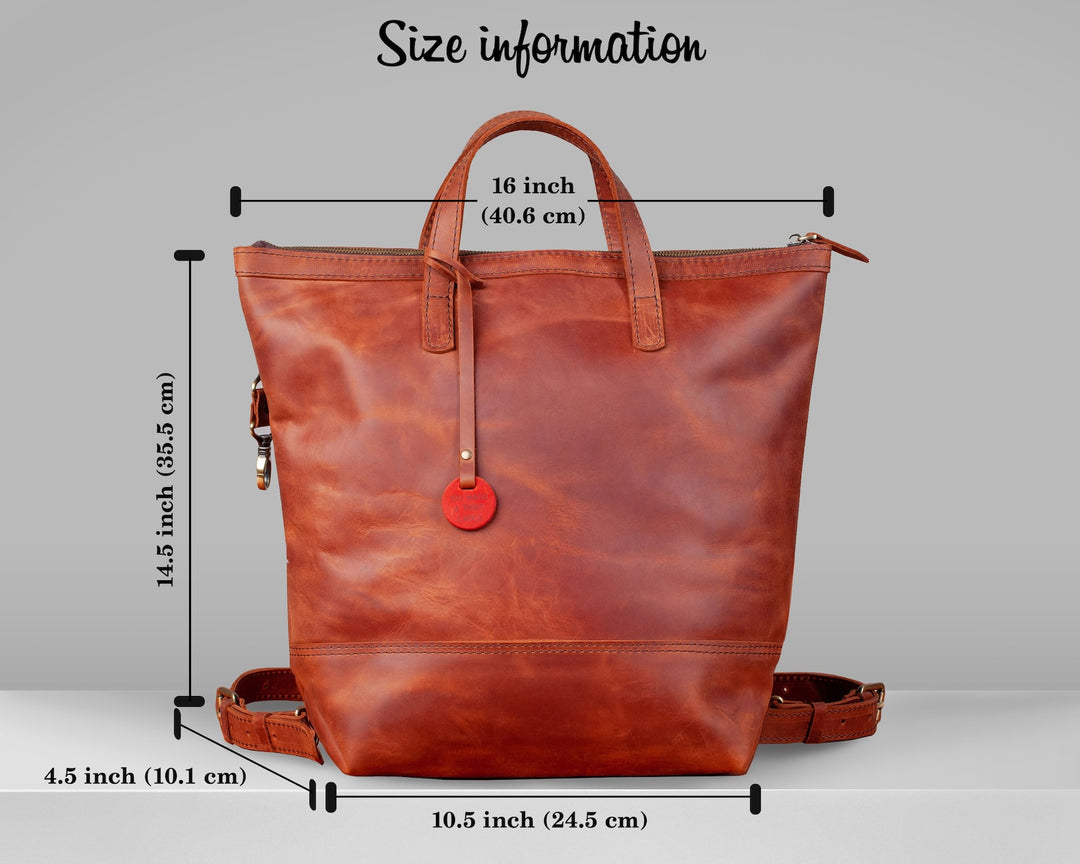Leather Tote Backpack, Laptop Purse, Gift for Her
