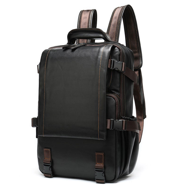 EDC-ready fashionable men's leather backpack