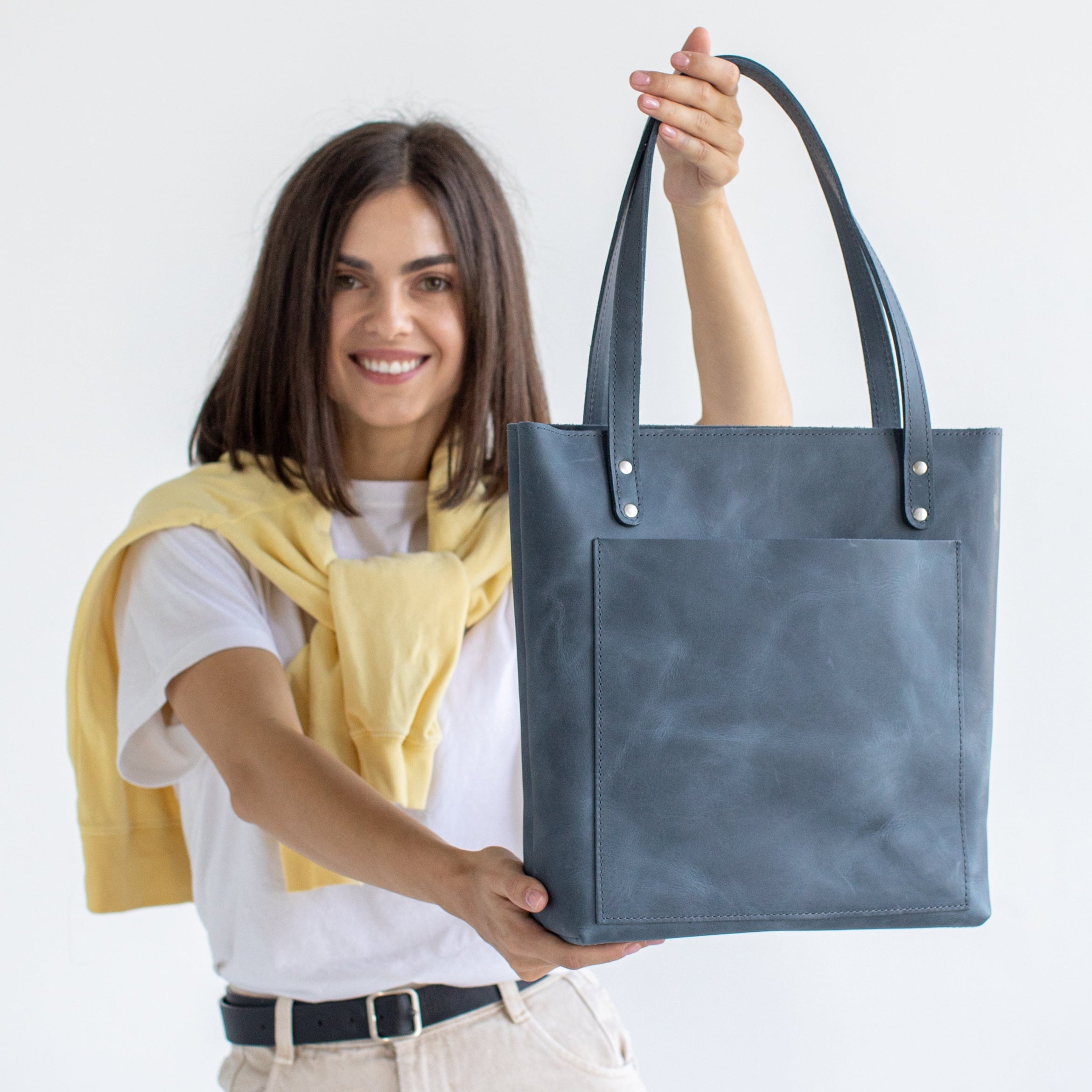 Jeans leather tote bag - Leather Purse Backpack