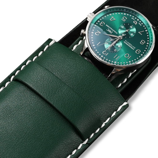 Green Single Slot Leather Flap Watch Pouch