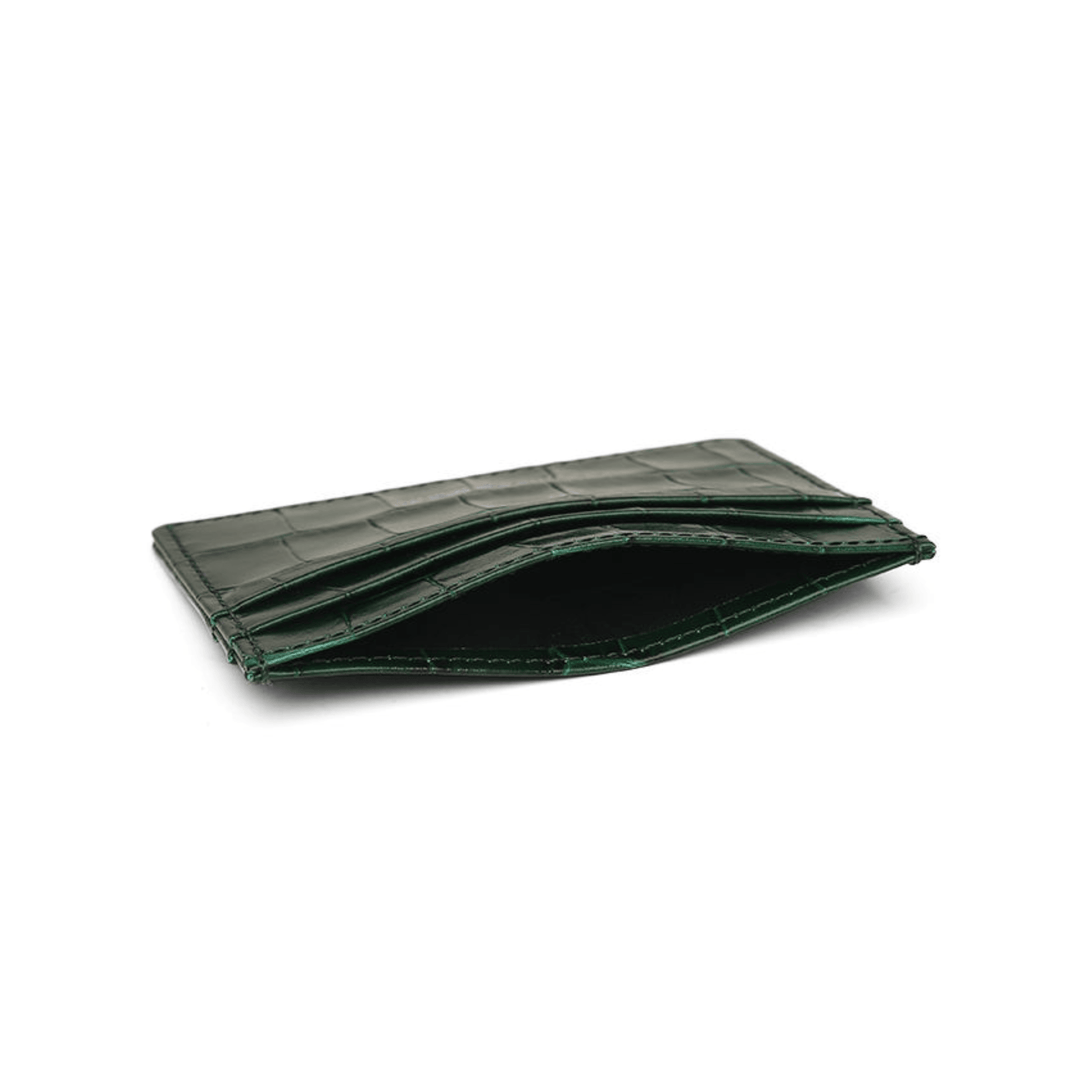 Green Embossed Crocodile Card Holder Italian Leather - Leather Purse Backpack