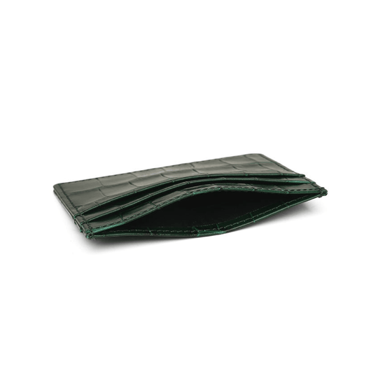 Green Embossed Crocodile Card Holder Italian Leather - Leather Purse Backpack
