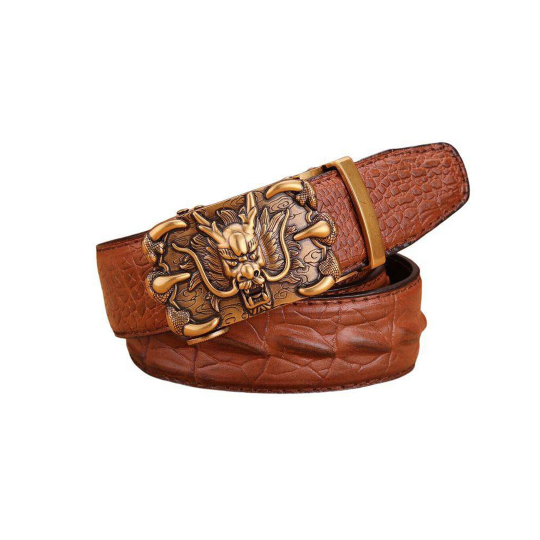 Dragon Gold Buckle Leather Belt For Men, Ghazan Model - Leather Purse Backpack