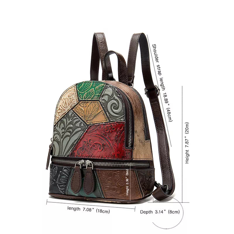 Designer Multi-color Leather Backpack with Patterns