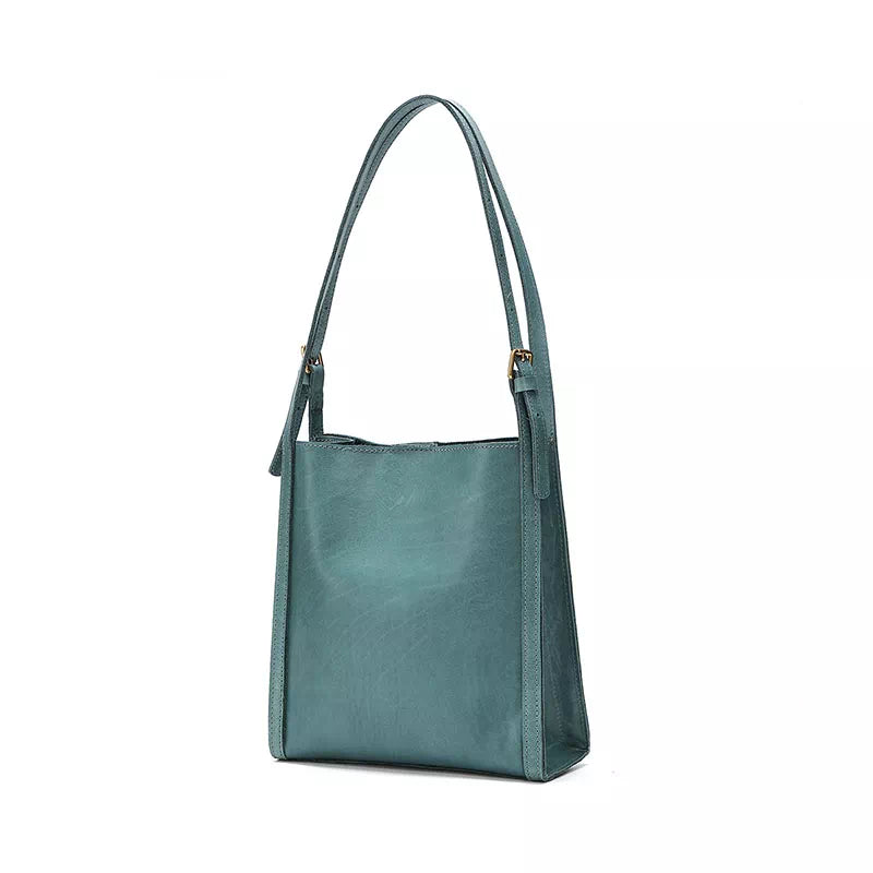 Leather tote with shoulder strap for women