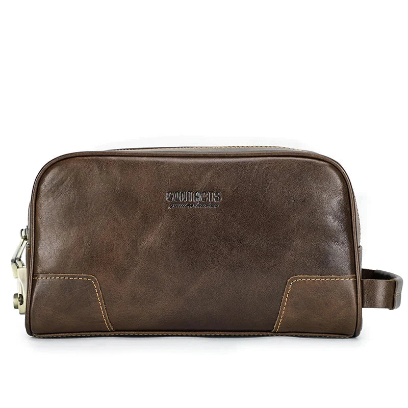 Durable leather grooming bag designed for men and women
