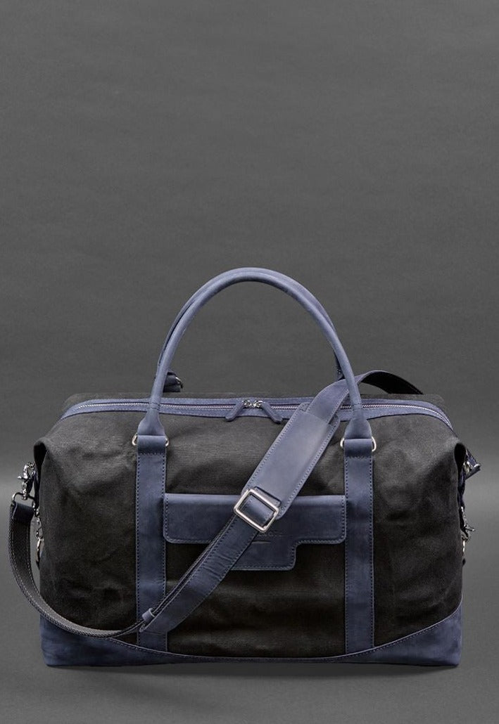 Stylish Travel Bag In Canvas and Natural Leather - Leather Purse Backpack