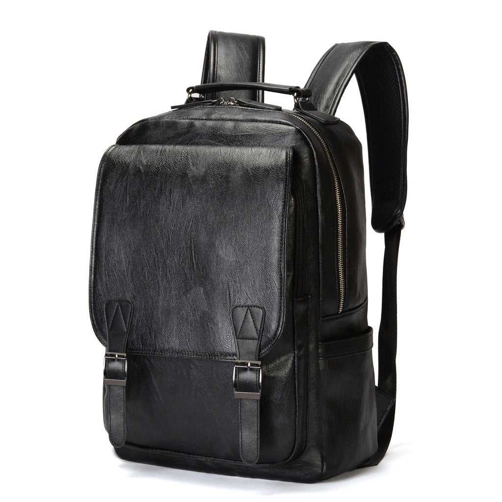 Chic and classic designer black leather backpack for him