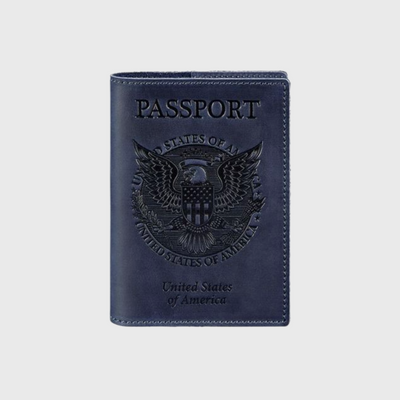 leather passport cover with american emblem